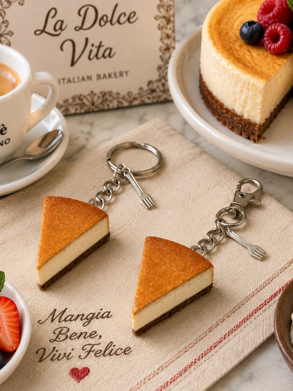 Italian New York Cheesecake Keychain or Bag Clip | Handmade Dessert Accessory